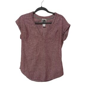 Prairie Underground Mauve Pinstripe Hemp Cotton V-Neck Blouse XS Made in USA